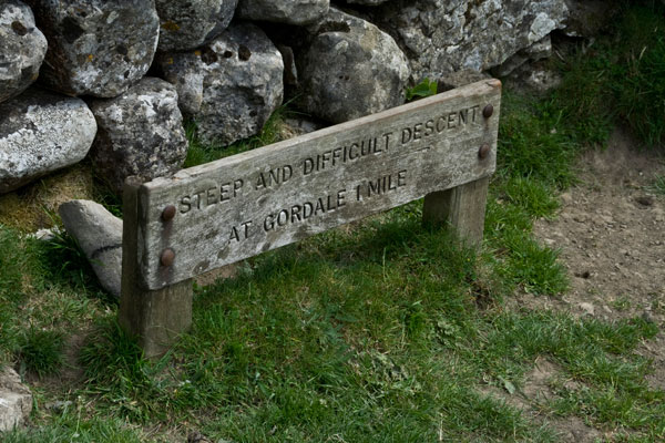 The warning on the footpath leading to Gordale Scar.