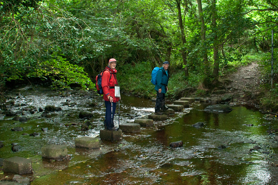 Bob and Cliff crossing the May Beck, near Littlebeck, - August 2012