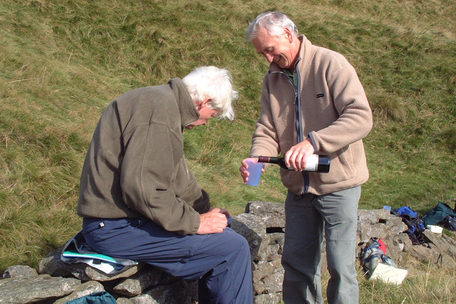 25 September 2002. Bob's Birthday, and a celebratory drink on the walk from Tan Hill to Keld.